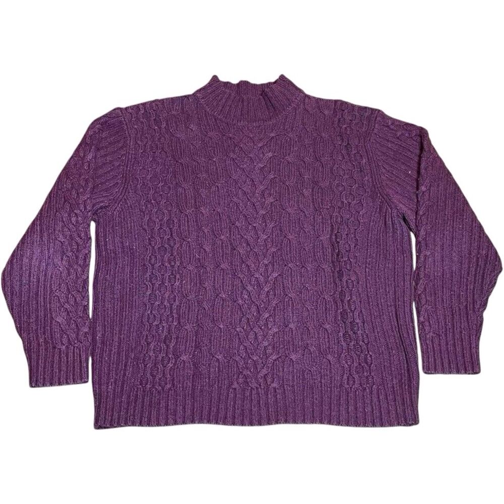 Vintage Sweater Chunky Knit Pullover Crewneck Men Sz L Burgundy Crew Neck